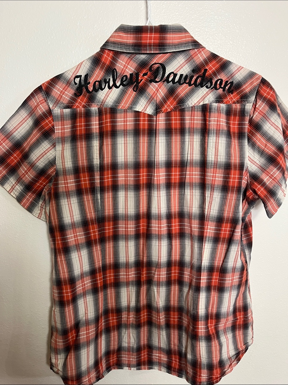 Harley-Davidson Red Black White Plaid Short Sleeve Button-Down Shirt